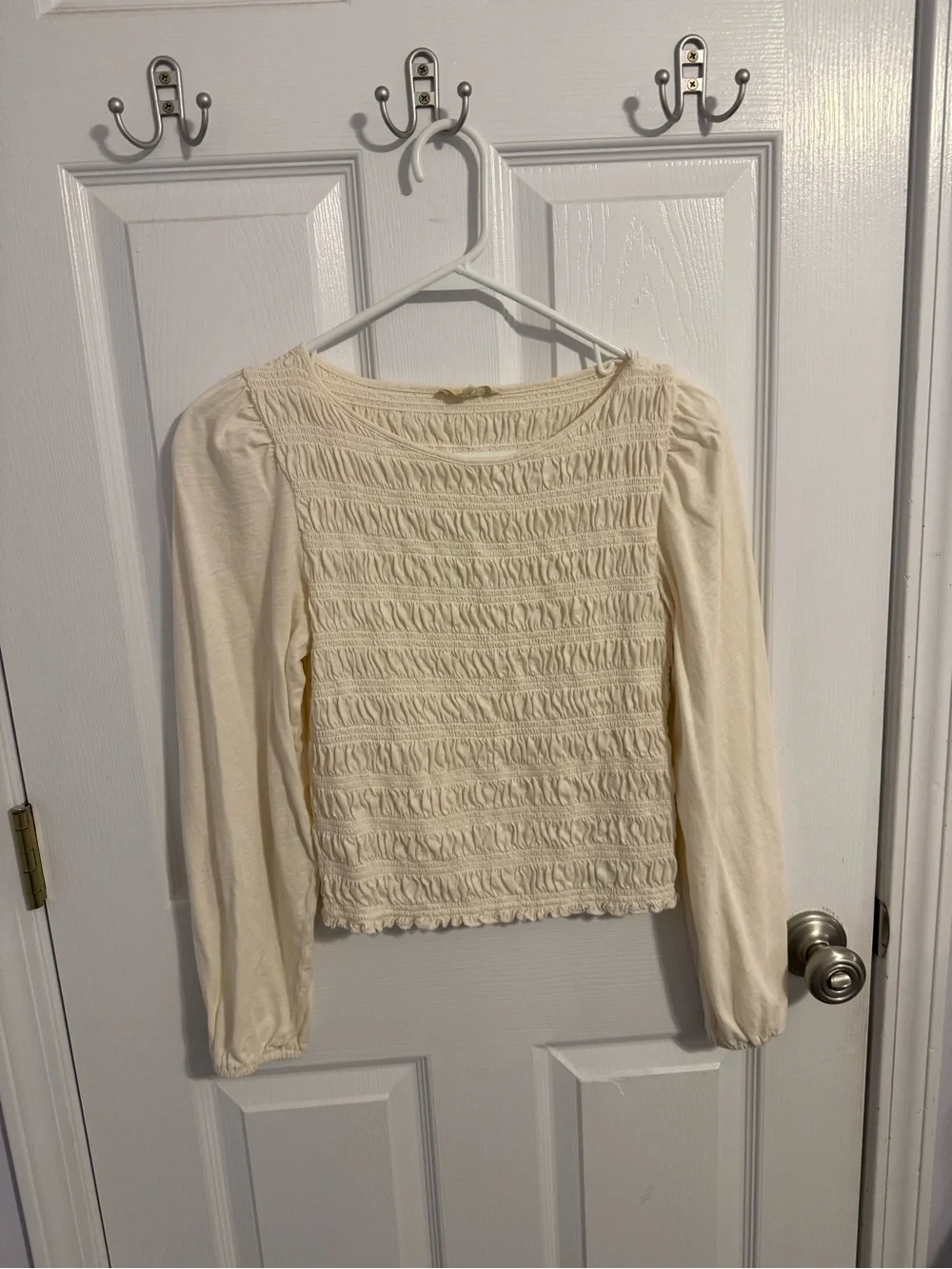 Madewell Ivory Smocked Long-Sleeve Top - Size Medium